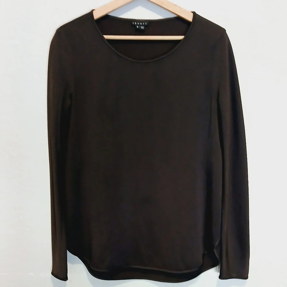 Theory Split Fly Away Sides Long Sleeve Blouse Deep Purple Boat Neck Size Small - Picture 5 of 7